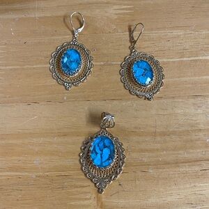 Turquoise Doublet 18K yellow gold over silver Jewelry Set